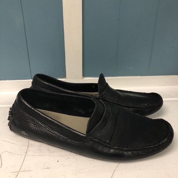Lacoste PARIS Concours Men\'s Driving Loafers Black Fine Leather 9 Wide -‎ 9.5